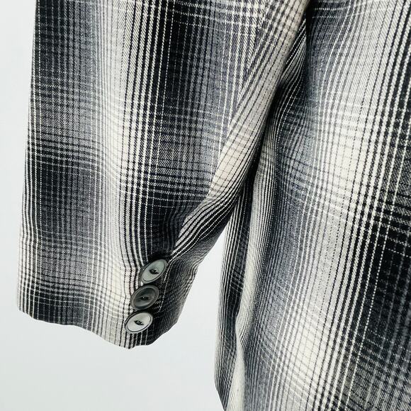 Ports International Vintage Black Gray Ombre Plaid Long Belted Jacket 10 - Picture 8 of 12